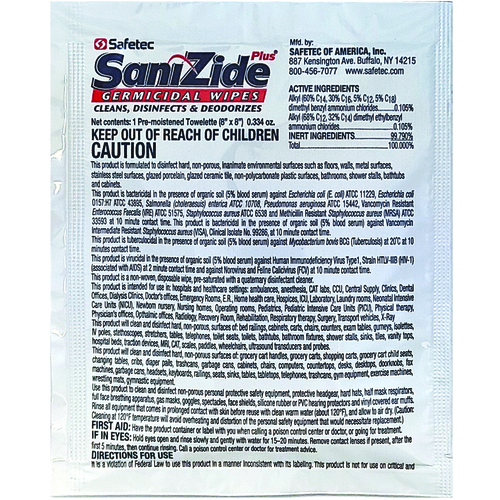 Sanizide Germicidal Wipe 8in × 8in