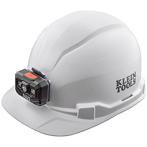 Hard Hat, Non-Vented, Cap Style with Rechargeable Headlamp, White