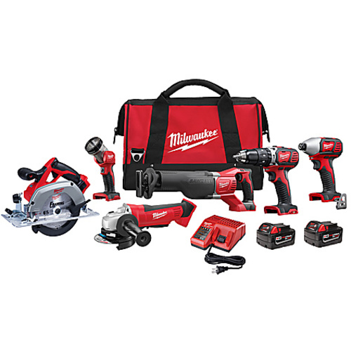 M18 Cordless 6-Tool Combo Kit; Circular Saw, Cut-off Grinder, Hammer Drill/Driver, Impact Driver, Reciprocating Saw, Worklight