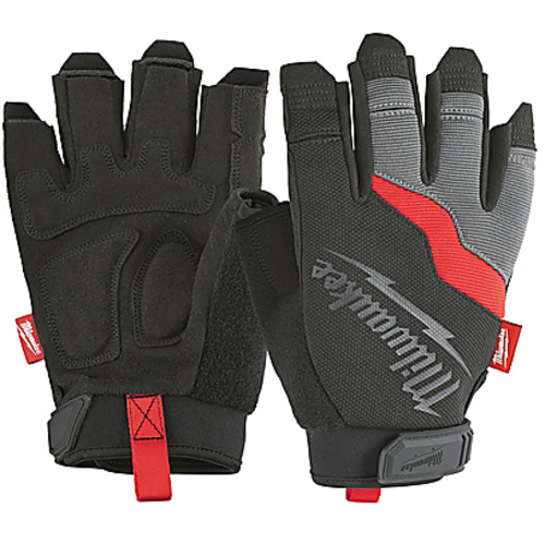 Fingerless Gloves; Red/Black/Gray, Synthetic Leather, Size 2X-Large
