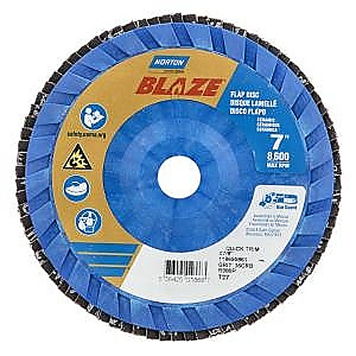 7 × 7/8″ Blaze Plastic Flat Flap Disc Type 27 36 Grit R980P Premium Ceramic Alumina