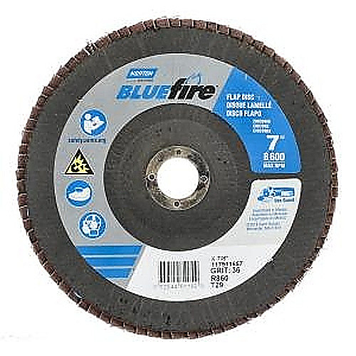 7″ × 1/4″ × 7/8″ NorZon BlueFire R884 Flap Disc Type 29 Conical 36 Grit