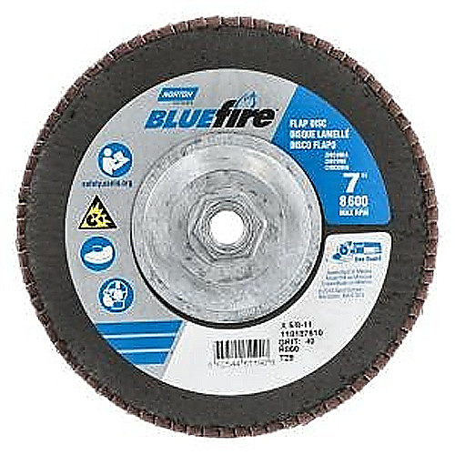 ‎7 × 5/8 - 11″ BlueFire Fiberglass Conical Flap Disc Type 29 P40 Grit R884P Zirconia Alumina