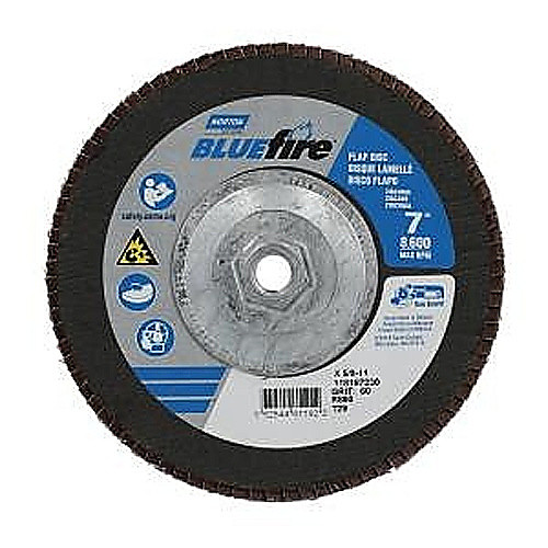 ‎7 × 5/8 - 11″ BlueFire Fiberglass Conical Flap Disc Type 29 P60 Grit R884P Zirconia Alumina
