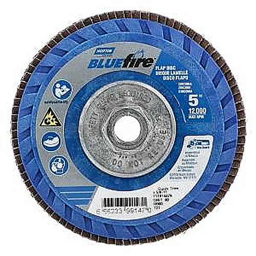 ‎5 × 5/8 - 11″ BlueFire Plastic Flat Flap Disc Type 27 P80 Grit R884P Zirconia Alumina