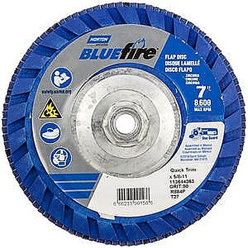 ‎7 × 5/8 - 11″ BlueFire Plastic Flat Flap Disc Type 27 P80 Grit R884P Zirconia Alumina