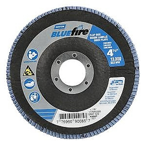 ‎4-1/2 × 7/8″ BlueFire Fiberglass HD Flat Flap Disc Type 27 P120 Grit R884P2 Zirconia Alumina