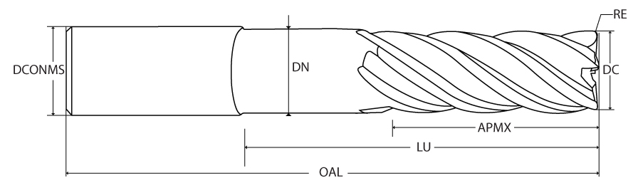 &lrm;SQ End Mill; 1&Prime; Dia.&nbsp;&times;&nbsp;1-1/2&Prime; LOC&nbsp;&times;&nbsp;1&Prime; Shank Dia.&nbsp;&times;&nbsp;7&Prime; OAL ; 5 FL ; Carbide ; AITiCrN ; Series 558