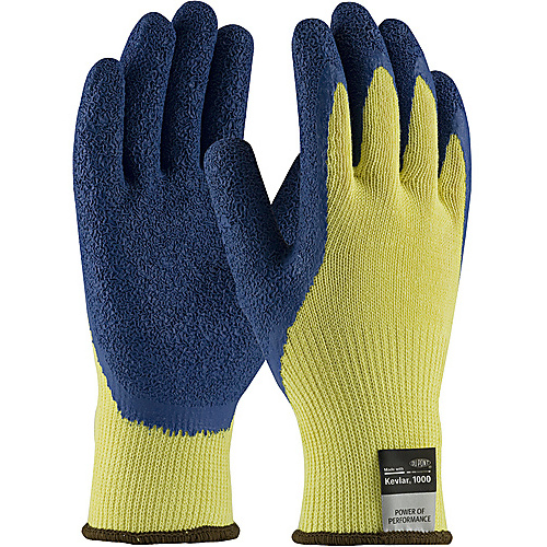 ‎09-K1310/S Gloves w/Kevlar Brand - G-Tek KEV - 100% Kevlar 10G Yellow Shell - Blue Latex Crinkle Grip - A3