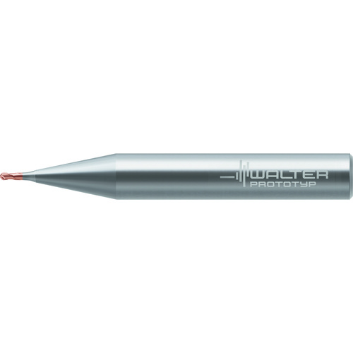 1 mm Dia. × 6 mm Shank × 3 mm DOC × 45 mm OAL, Carbide 2 Flute, CW|30° Helix, Round, Ballnose End Mill
