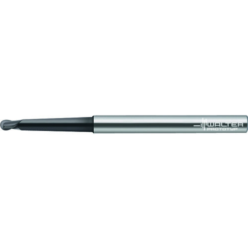 1 mm Dia. × 6 mm Shank × 1 mm DOC × 80 mm OAL, Carbide TiAlN, 2 Flute, CW|30° Helix, Round, Ballnose End Mill