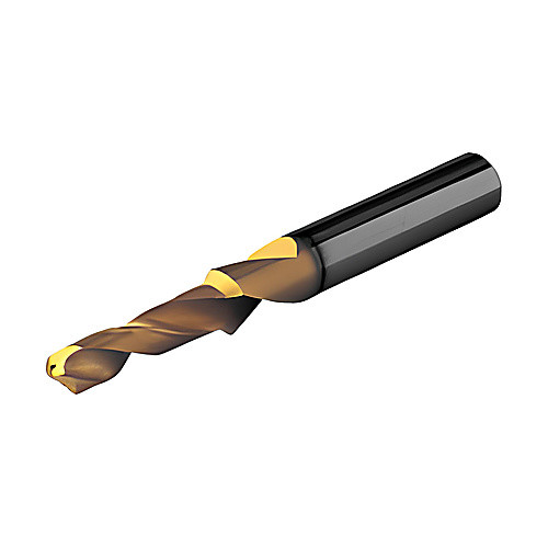 10.2 mm Dia. × 14 mm Shank × 55 mm Flute Length × 107 mm OAL, 3xD, 140°, TiAlN, 3xD Flute, Coolant Thru, Whistle Notch Solid Carbide Drill