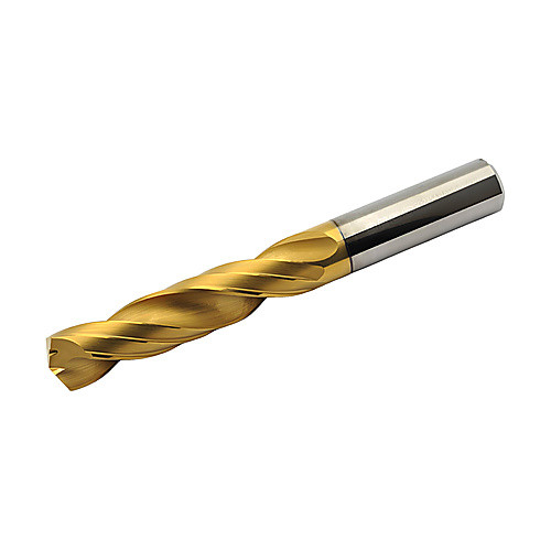 5/16″ Dia. × 8 mm Shank × 53 mm Flute Length × 91 mm OAL, 5xD, 140°, TiN|TiAlN, 5xD Flute, Coolant Thru, Round Solid Carbide Drill