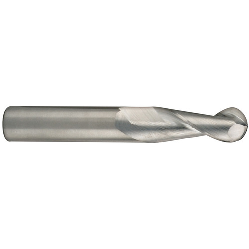 3 mm Dia. × 3 mm Shank × 8 mm DOC × 38 mm OAL, Carbide TiB2, Spiral , 2 Flute, 35° Helix, Ballnose End Mill