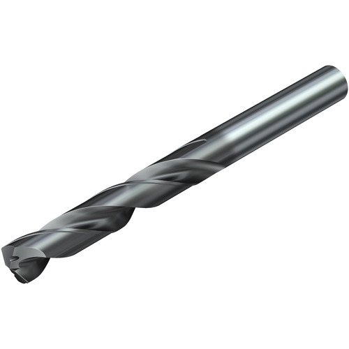0.128″ Dia. × 0.236″ Shank × 1.1″ Flute Length × 2.6″ OAL, 5xD, 140°, TiAlN, 2xD Flute, Coolant Thru, DIN 6537 L, Round Solid Carbide Drill