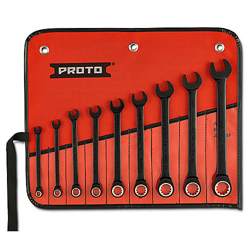Proto 9 Piece Black Chrome Non-Reversible Combination Ratcheting Wrench Set - Spline