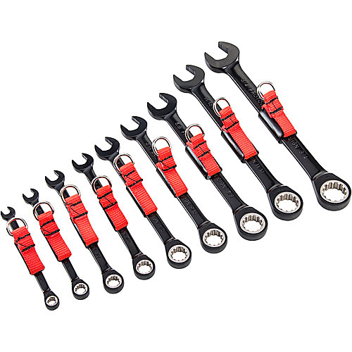 Proto Tether-Ready 9 Piece Black Chrome Non-Reversible Combination Ratcheting Wrench Set - Spline