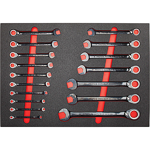 Proto Foamed 22 Piece Metric Reversible Ratcheting Combination Wrench Set - Black Chrome- Spline