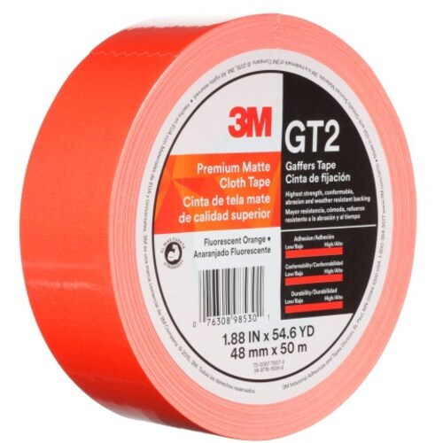 3M Premium Matte Cloth (Gaffers) Tape GT2 Fluorescent Orange 48 mm × 50 m 11 mil