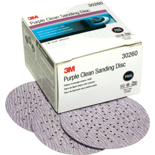 3M™ Hookit™ Purple Clean Sanding Disc 343U, 30260, 3 in, P800, 50 discs
per carton, 4 cartons per case