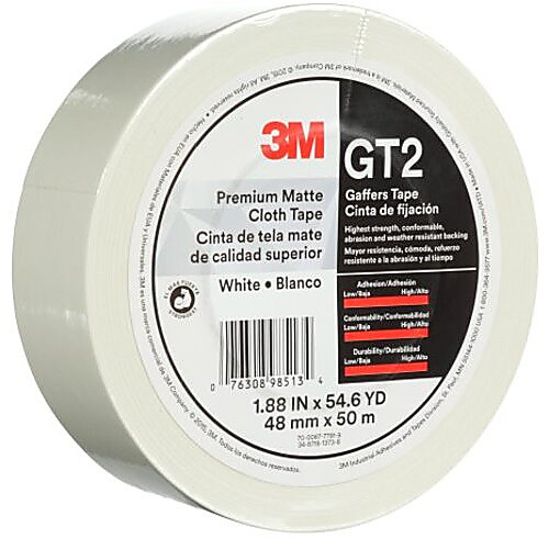 3M Premium Matte Cloth (Gaffers) Tape GT2 White 48 mm × 50 m 11 mil