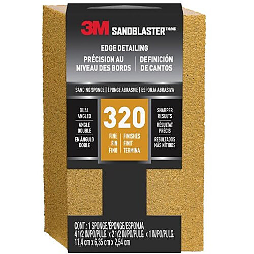 3M SandBlaster EDGE DETAILING Sanding Sponge 9566 320 grit 4 1/2″ × 2 1/2 × 1″