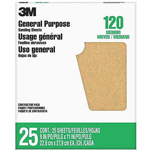 3M Pro-Pak Aluminum Oxide Sheets for Paint and Rust Removal 9″ × 11″ 120 grit Open Stock