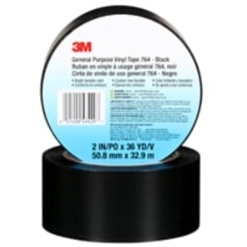 3M General Purpose Vinyl Tape 764 Black 2″ × 36 yd 5 mil Individually Wrapped Conveniently Packaged