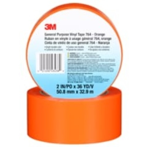 3M General Purpose Vinyl Tape 764 Orange 2″ × 36 yd 5 mil Individually Wrapped Conveniently Packaged