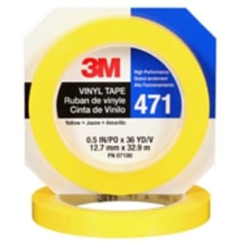 3M Vinyl Tape 471 Yellow 3/8″ × 36 yd 5.2 mil