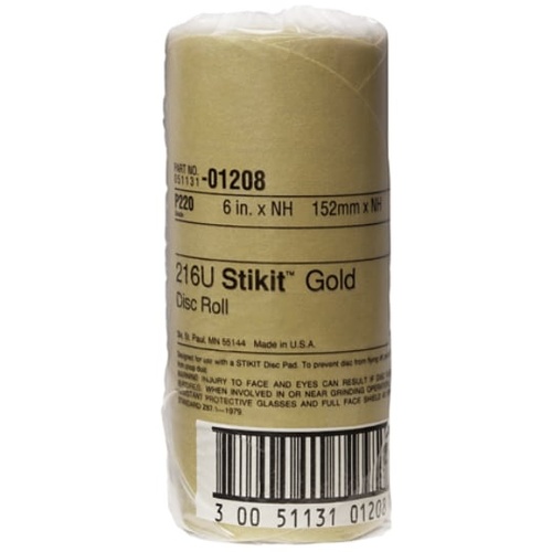 3M™ Stikit™ Gold Disc Roll, 01208, 6 in, P220, 75 discs per roll, 12
rolls per case