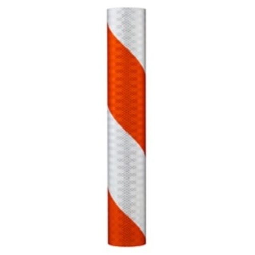 3M Flexible Prismatic Reflective Barricade Sheeting 3336R Orange/White 6″ stripe/right 7.75″ × 50 yd