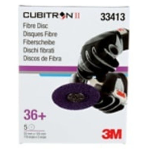 3M™ Cubitron™ II Abrasive Fibre Disc, 33413, 5 in × 7/8 in (125mm × 22mm), 36+, 5 discs per carton, 5 cartons per case
