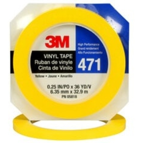 3M Vinyl Tape 471 Yellow 1/4″ × 36 yd 5.2 mil 
Individually Wrapped Conveniently Packaged
