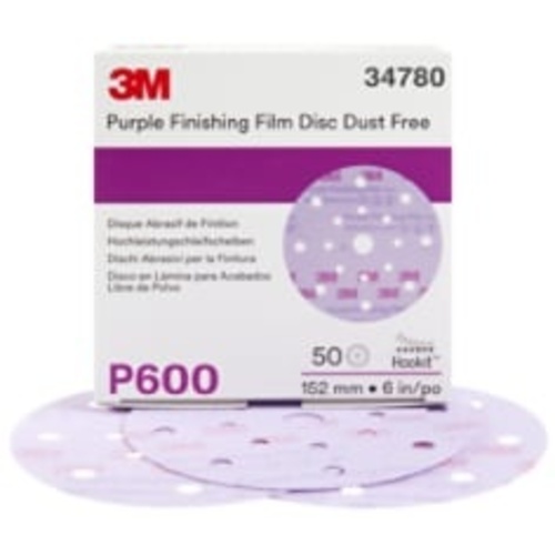 3M™ Hookit™ Purple Finishing Film Abrasive Disc 260L, 34780, 6 in, Dust
Free, P600, 50 discs per carton, 4 cartons per case