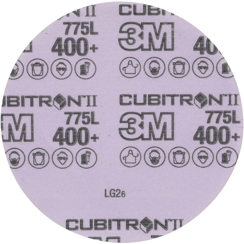 3M™ Cubitron™ II Hookit™ Film Disc 775L, 400+, 6 in x NH, Die 600Z, 50
per inner, 250 per case