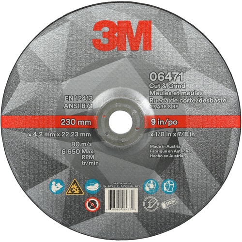 3M Cut & Grind Wheel 06471 Type 27 9″ × 1/8″ × 7/8″