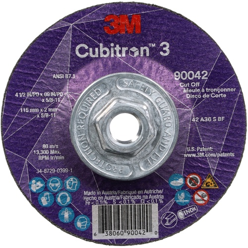 ‎3M CUBITRON 3 CUT-OFF WHEEL, 36+, T27, 4-1/2 IN × 0.09 IN × 5/8 IN-11 (115 × 2 MM × 5/8-11 IN), ANSI