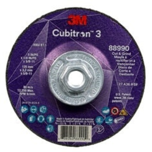 ‎3M CUBITRON 3 CUT AND GRIND WHEEL, 36+, T27, 5 IN × 1/8 IN × 5/8 IN-11 (125 × 3.2 MM × 5/8-11 IN), ANSI