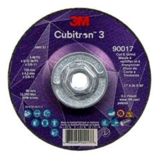 ‎3M CUBITRON 3 CUT AND GRIND WHEEL, 36+, T27, 5 IN × 5/32 IN × 5/8 IN-11 (125 × 4.2 MM × 5/8-11 IN), ANSI