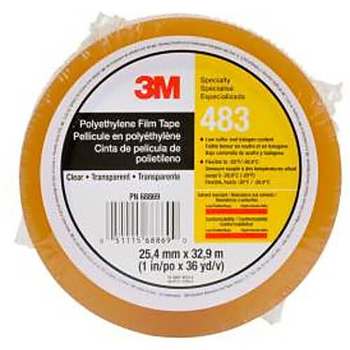 3M Polyethylene Tape 483 Transparent 1″ × 36 yd 5.0 mil Individually Wrapped Conveniently Packaged