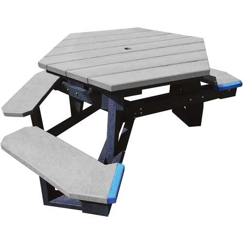 Picnic Table Poly Hex 3944 Black Leg Gray Top-Ada